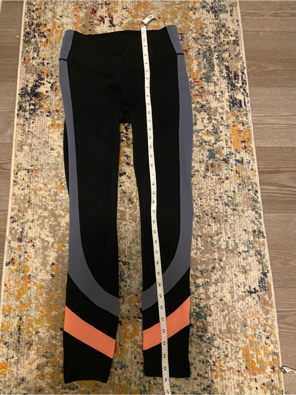 bebe Black Leggings with Gray Side Panels and Coral Accent
